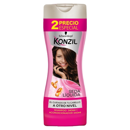 [1155228] Konzil Duo Pack Suavidad Seda Liquida Shampoo + Acondicionador 340Ml