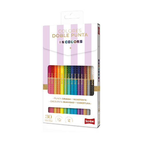 SCRIBE LAPICES DE COLOR  DOBLE PUNTA TRIANGULAR IN COLORS 15 PIEZAS