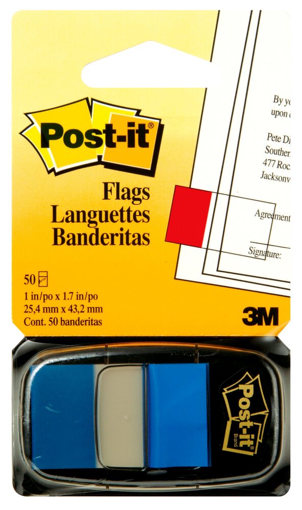 Post-it® Banderitas Adhesivas para Indicar. Color Azul, Tamaño 4,3 x 2,4 cms, 50 unidades. Modelo 680-2X43MM