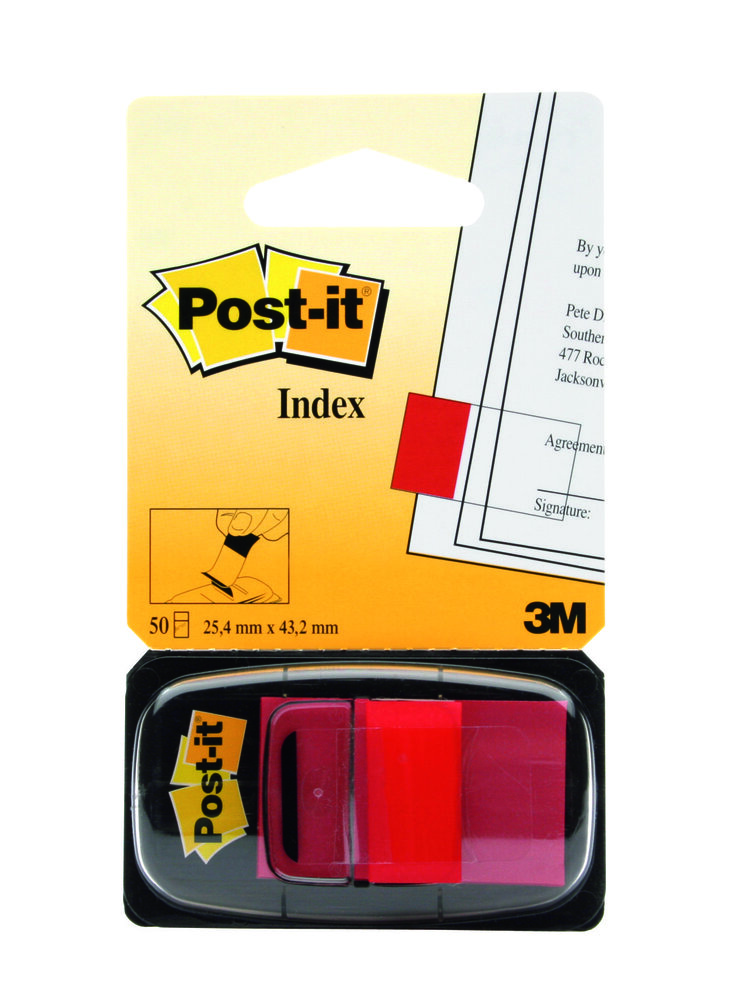 Post-it® Banderitas Adhesivas para Indicar. Color Rojo. Tamaño 4,3 x 2,4 cms, 50 unidades. Modelo 680-1