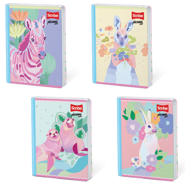 Scribe Cuaderno Cosido Raya Ancha Grande 100H Natural Zoo