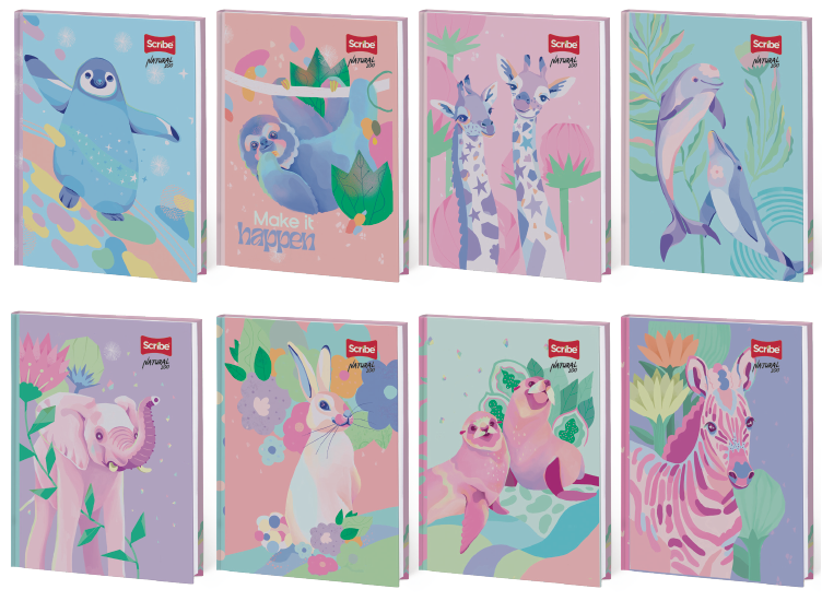 Scribe Cuaderno Cosido Raya Ancha Grande 100H Pasta Dura Natural Zoo