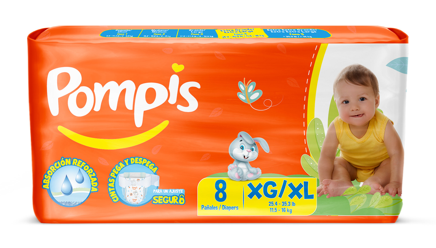 Pompis Pañal Desechable Talla XG 8 Unidades | Agencias Motta