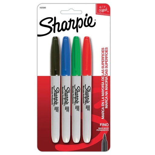 [1001123] Sharpie Marcador Punta Fina 4Und Surtido